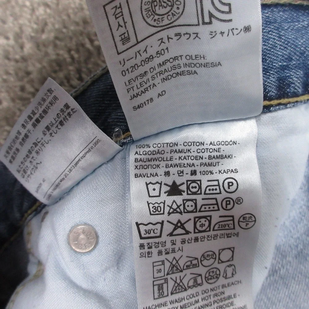Levis Jeans Mens 36x29 Blue 505 Regular Straight Faded Whisker Cotton Denim Pant